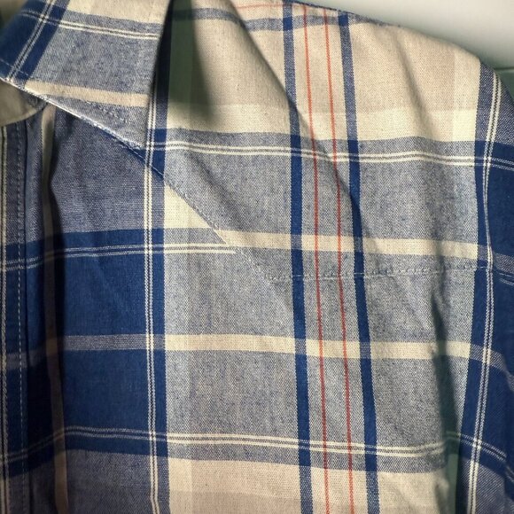 Wrangler Men's Long Sleeve Pearl Snap Blue & Cream Plaid Shirt 18 1/2 x 36 - Picture 8 of 11